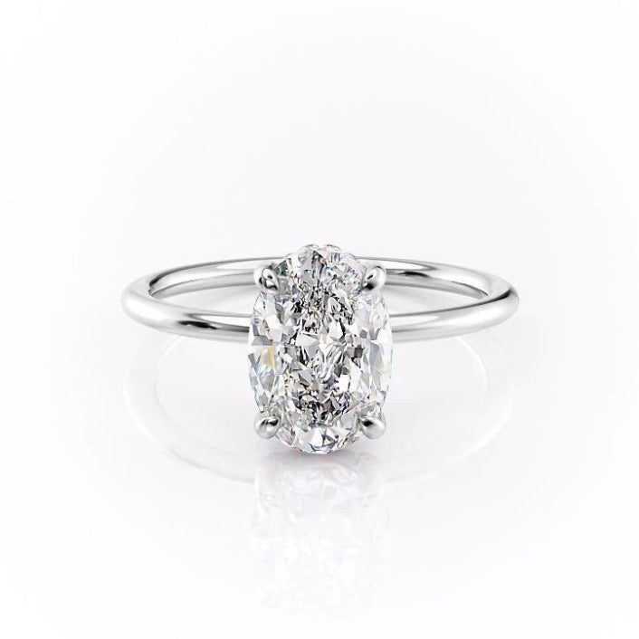 Oval Cut Lab Diamond Ring, Hidden Halo Design