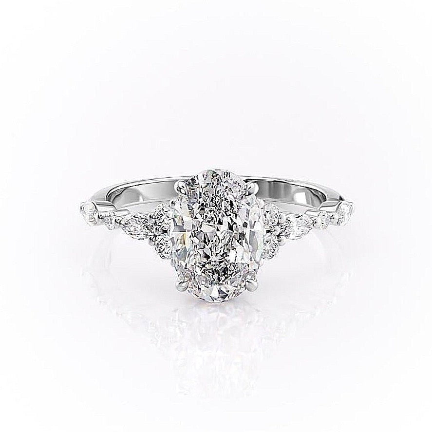 Oval Cut Lab Diamond Shoulder Set Ring Vintage Design