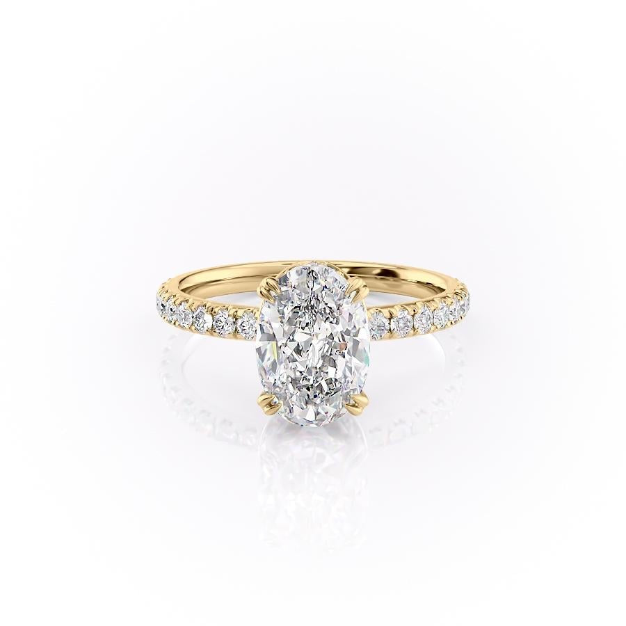 Oval Cut Lab Diamond Shoulder Set Ring With Block Halo