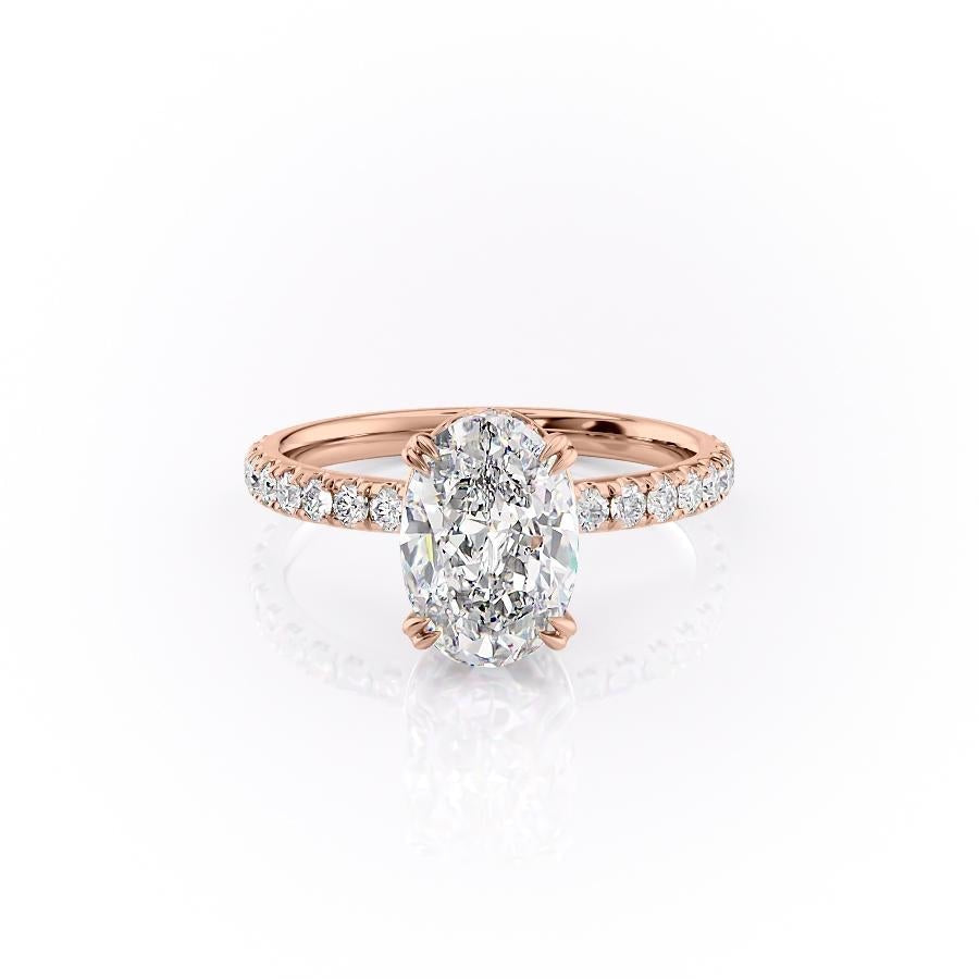 Oval Cut Lab Diamond Shoulder Set Ring With Block Halo