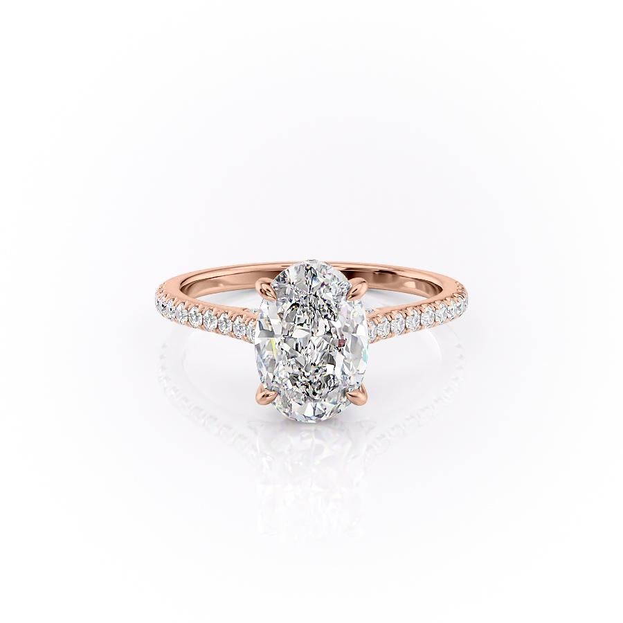 Oval Cut Lab Diamond Shoulder Set Ring With Hidden Halo
