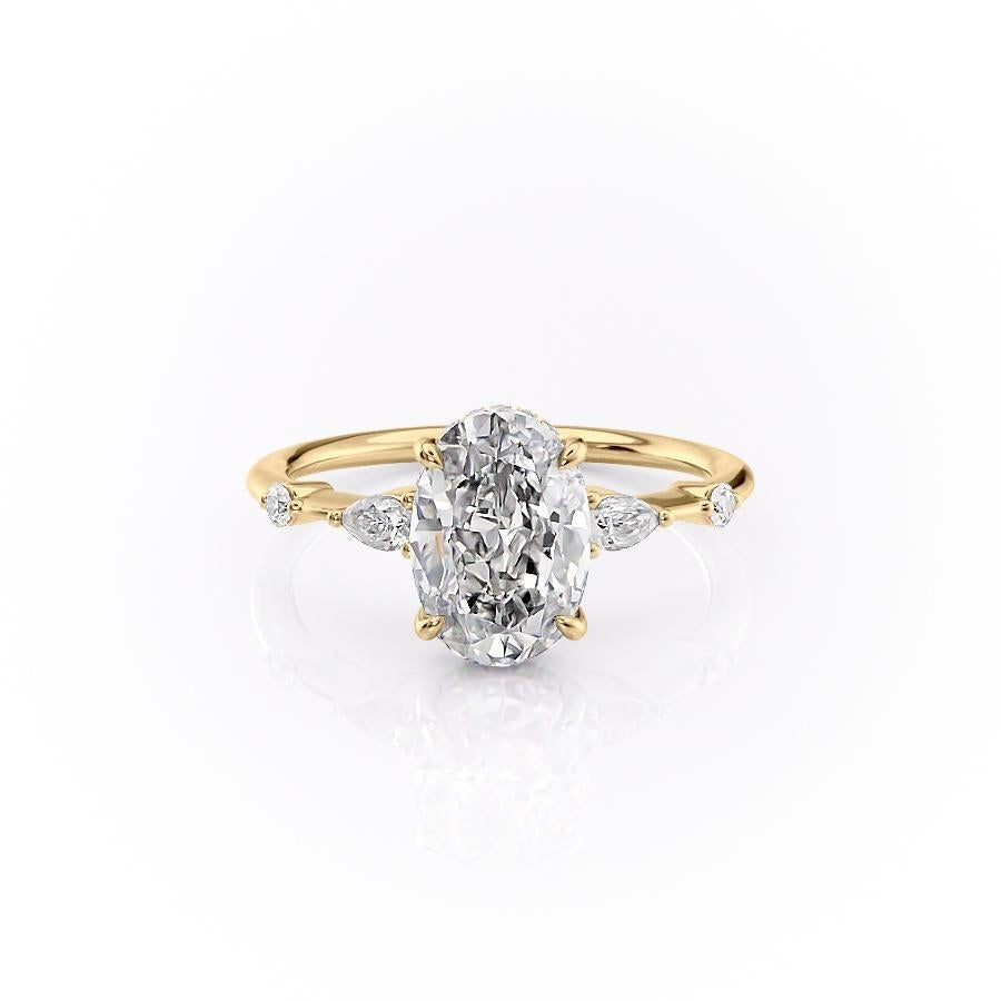 Oval Cut Lab Diamond Shoulder Set Ring With Hidden Halo