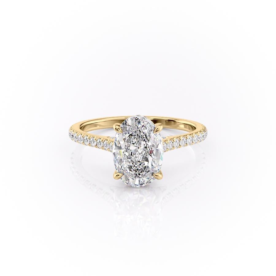 Oval Cut Lab Diamond Shoulder Set Ring With Hidden Halo