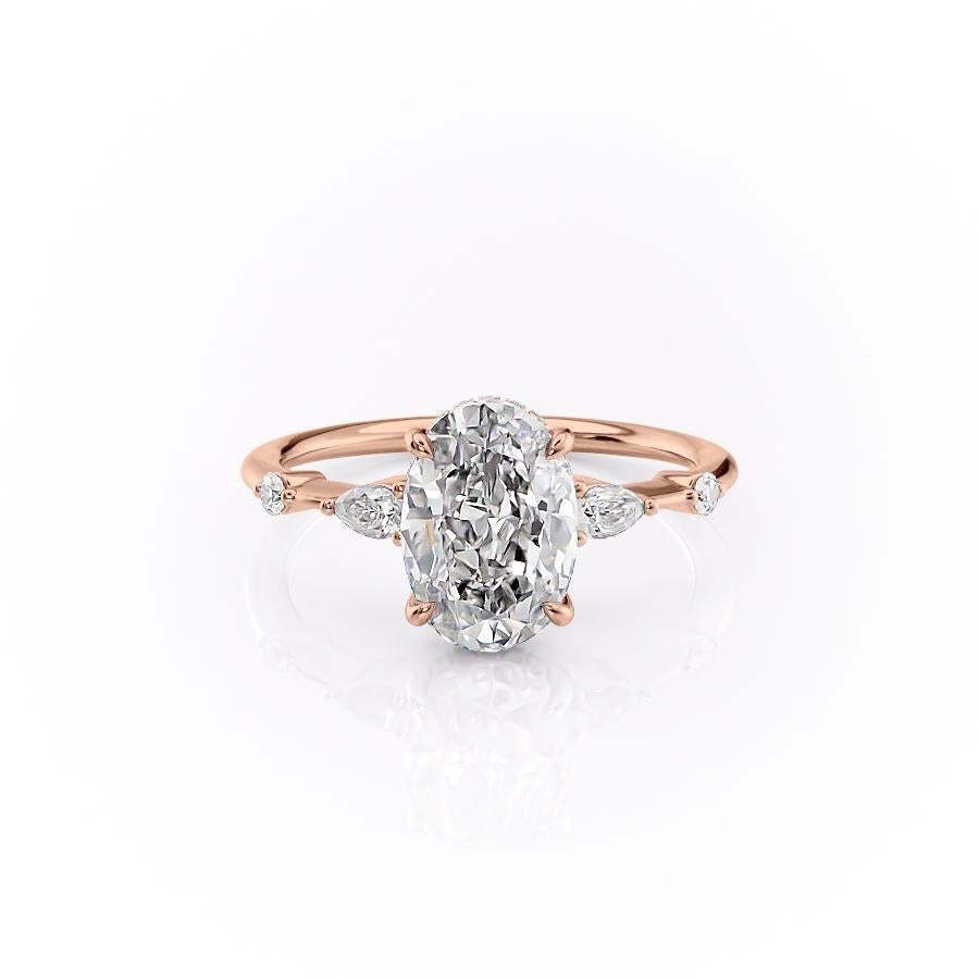 Oval Cut Lab Diamond Shoulder Set Ring With Hidden Halo