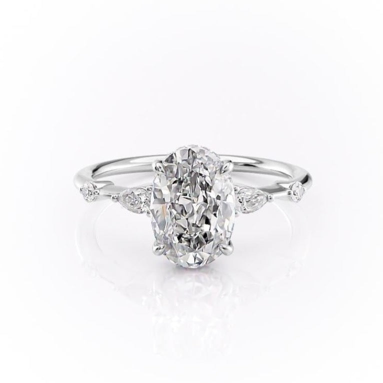 Oval Cut Lab Diamond Shoulder Set Ring With Hidden Halo