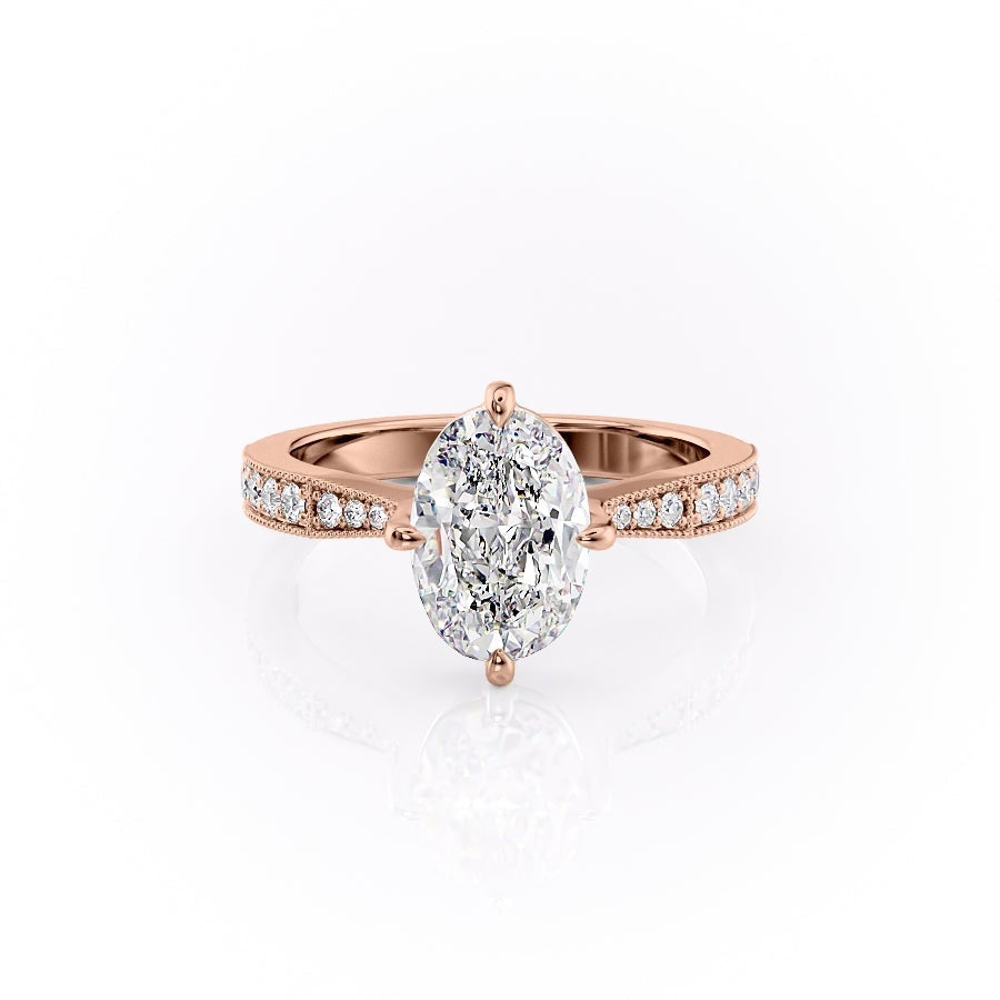 Oval Cut Lab Diamond Stone Set Shoulders With Milgrain Edge