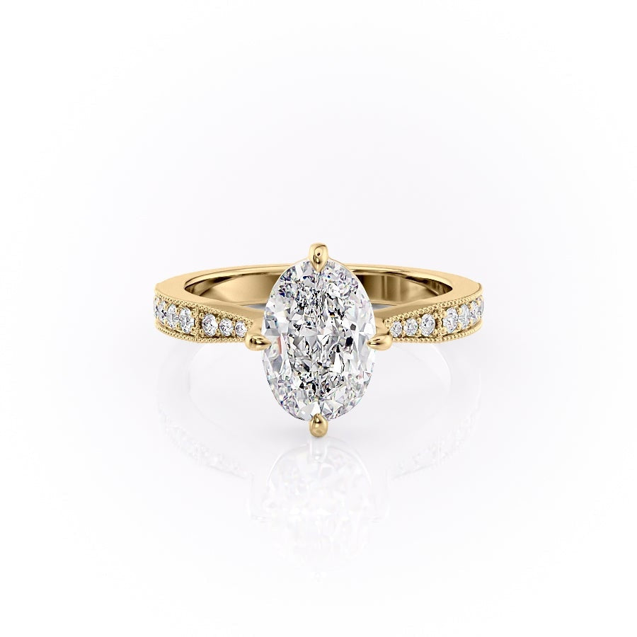 Oval Cut Lab Diamond Stone Set Shoulders With Milgrain Edge