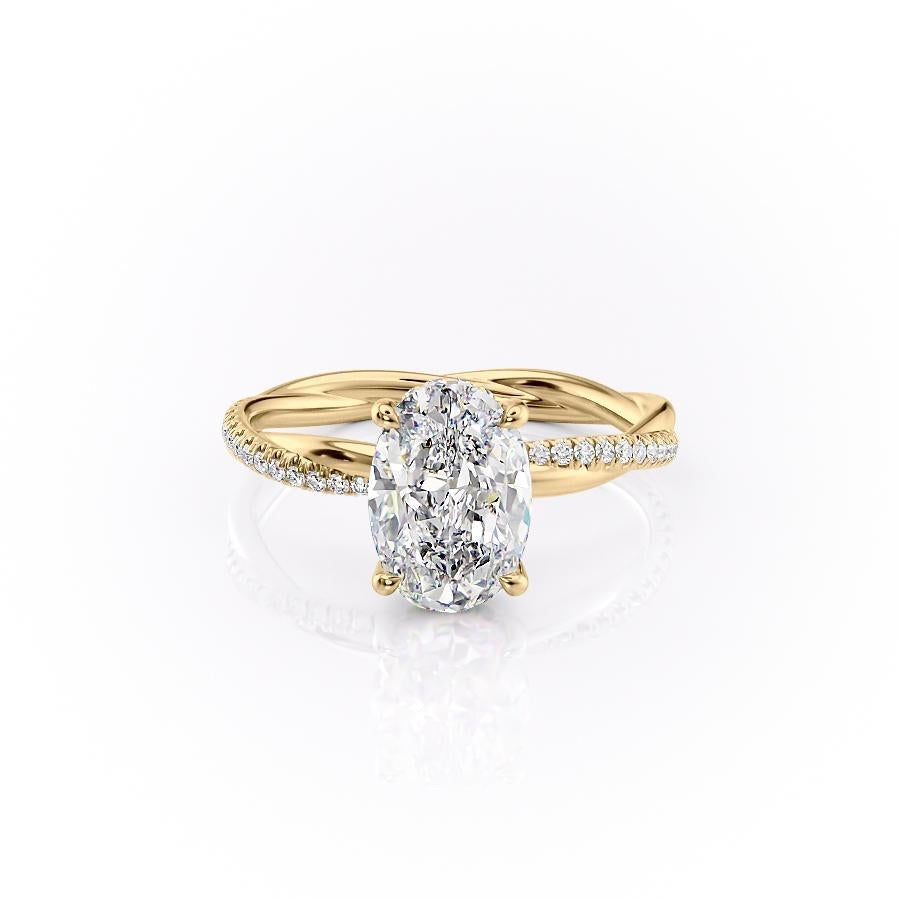Oval Cut Lab Diamond Twisted Shoulder Set Ring With Hidden Halo