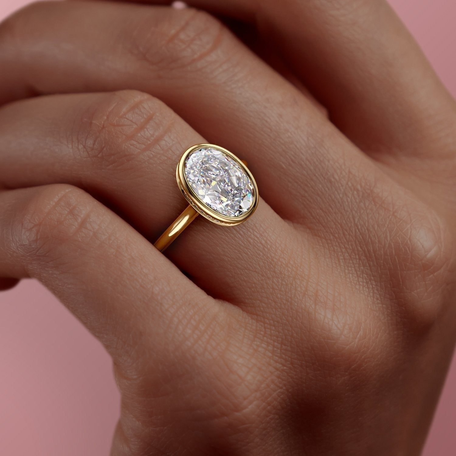 Oval Cut Rubover Lab Diamond With Hidden Halo