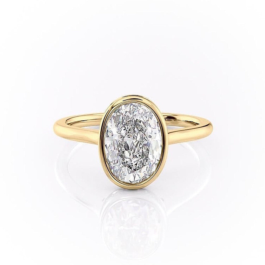 Oval Cut Rubover Lab Diamond With Hidden Halo