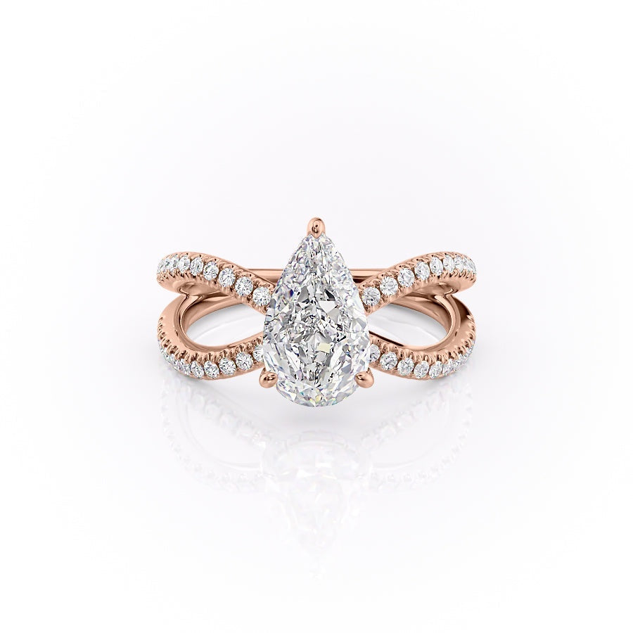 Pear Cut Lab Diamond Criss-Cross Design