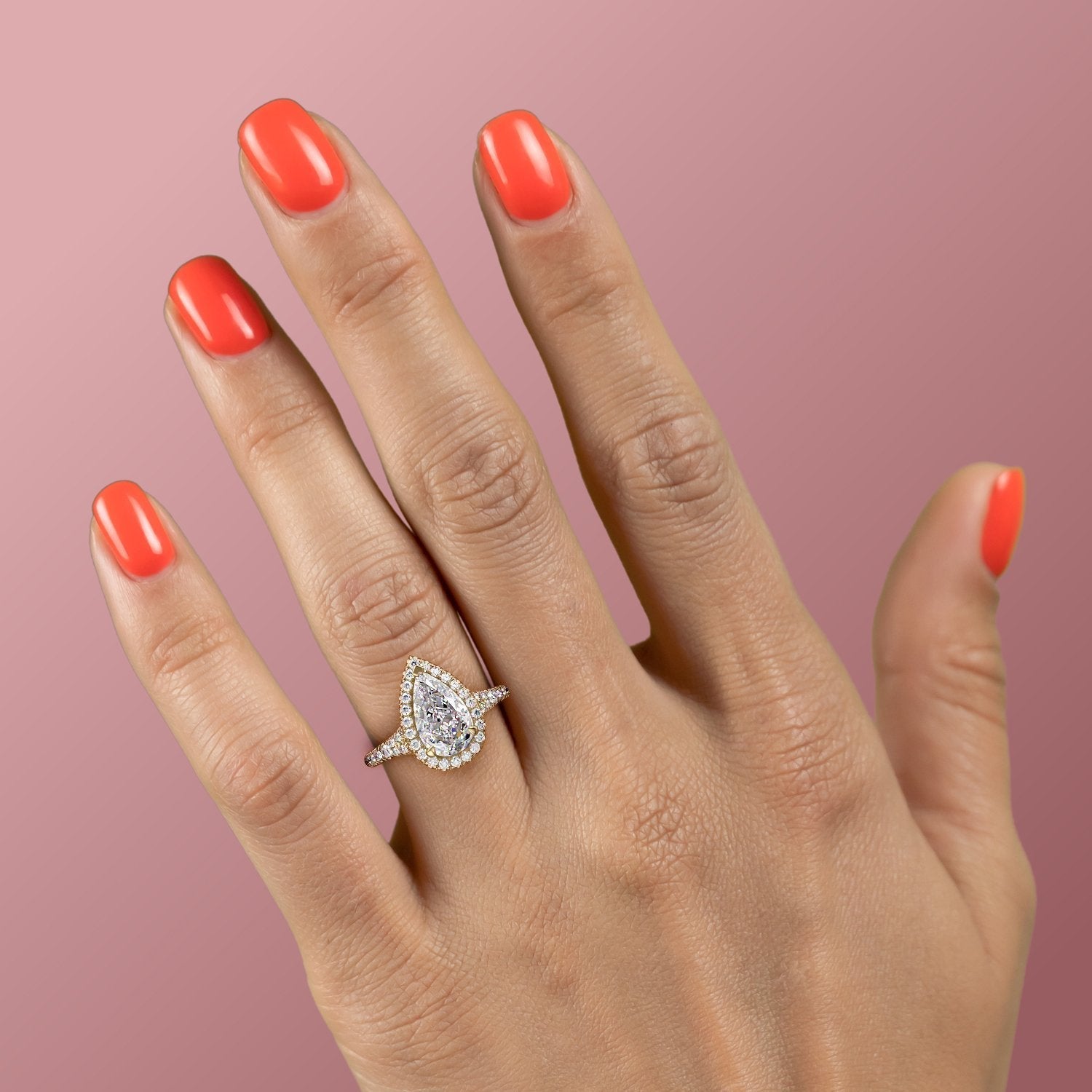 Pear Cut Lab Diamond Engagement Ring With Halo