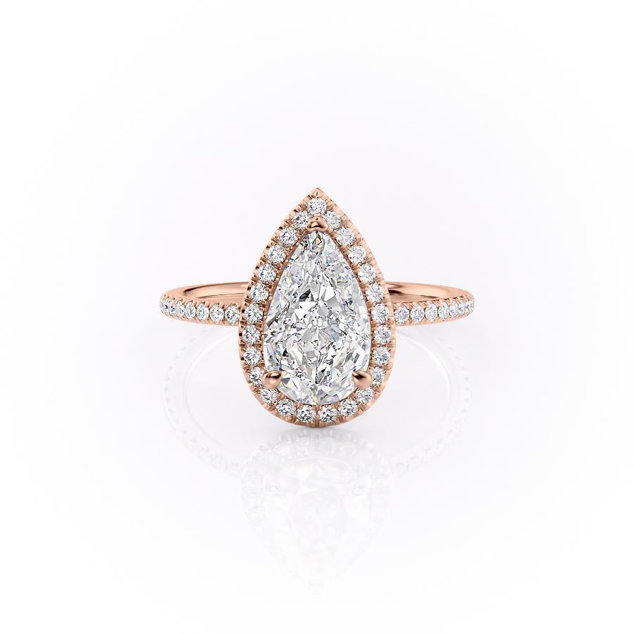 Pear Cut Lab Diamond Ring, Classic Halo Design
