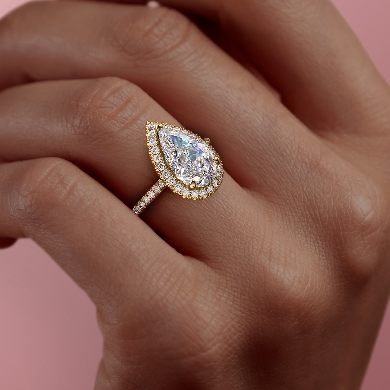 Pear Cut Lab Diamond Ring, Classic Halo Design