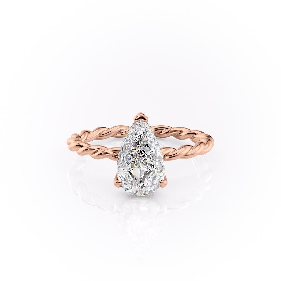Pear Cut Lab Diamond Ring, Twisted Band With Hidden Halo