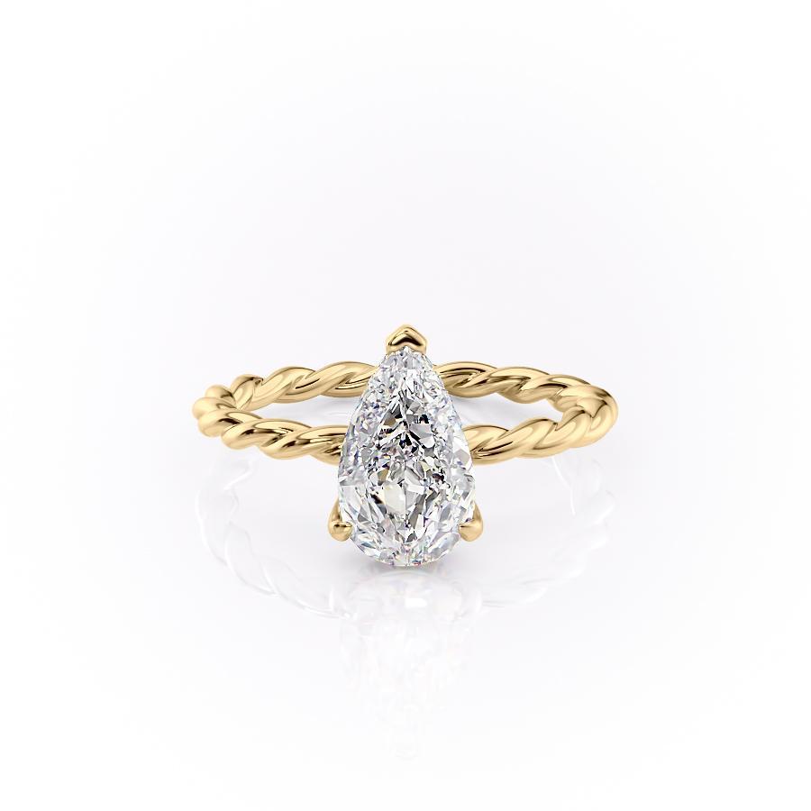 Pear Cut Lab Diamond Ring, Twisted Band With Hidden Halo