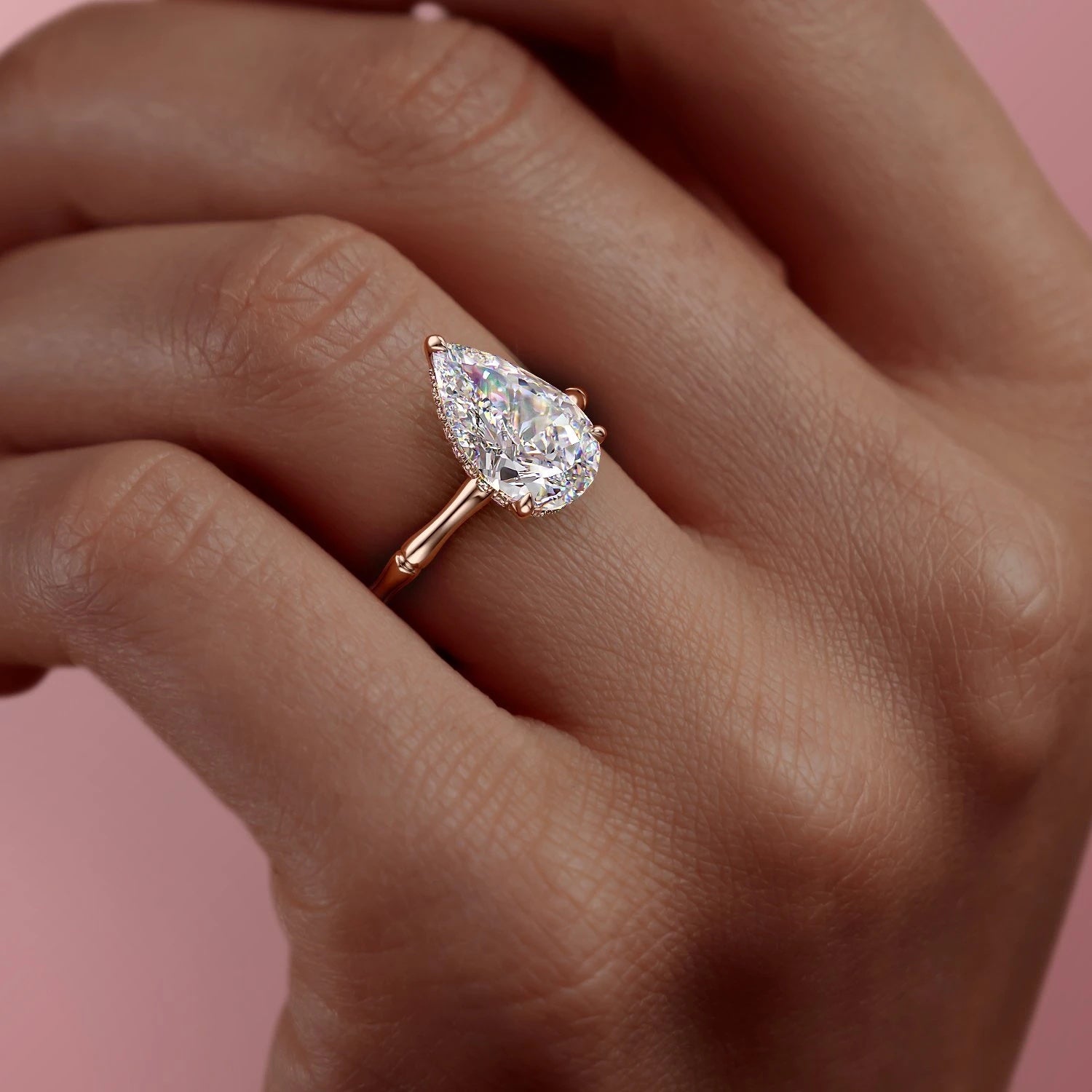 Pear Cut Lab Diamond Ring With Hidden Halo
