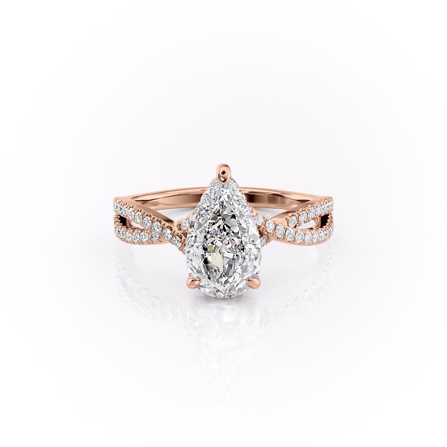 Pear Cut Lab Diamond Ring With Twisted Stone Set Shoulders