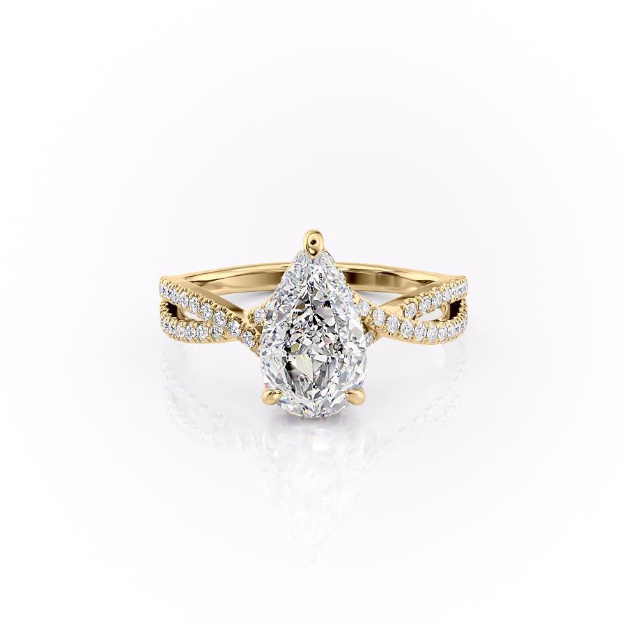 Pear Cut Lab Diamond Ring With Twisted Stone Set Shoulders