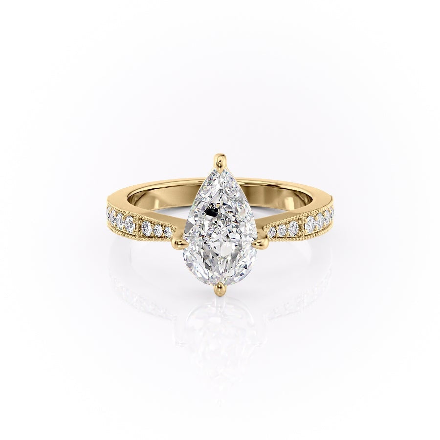 Pear Cut Lab Diamond Stone Set Shoulders With Milgrain Edge