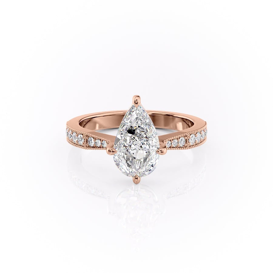 Pear Cut Lab Diamond Stone Set Shoulders With Milgrain Edge
