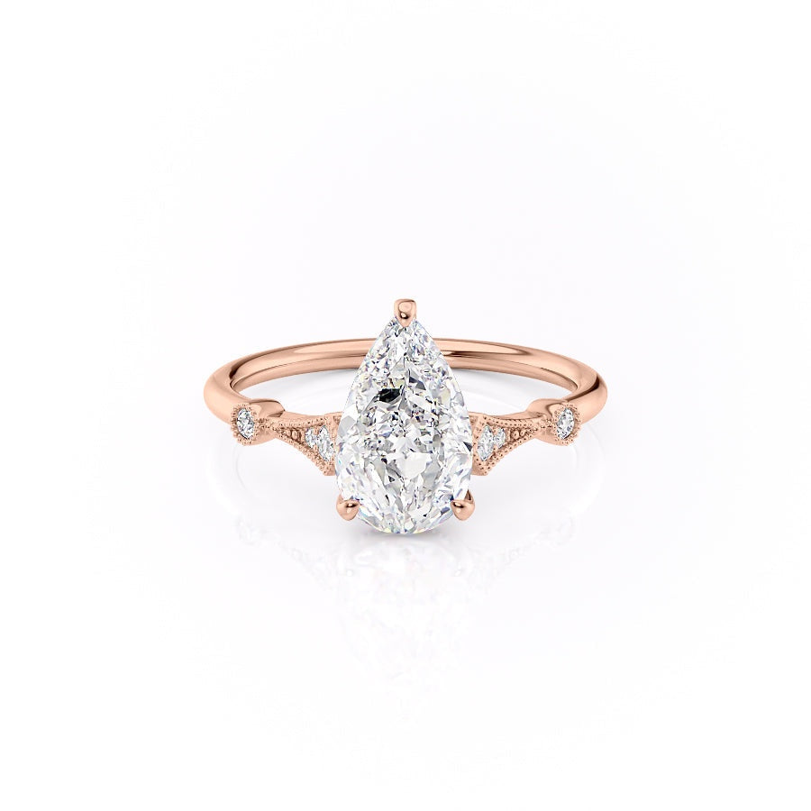 Pear Cut Lab Diamond Vintage Design