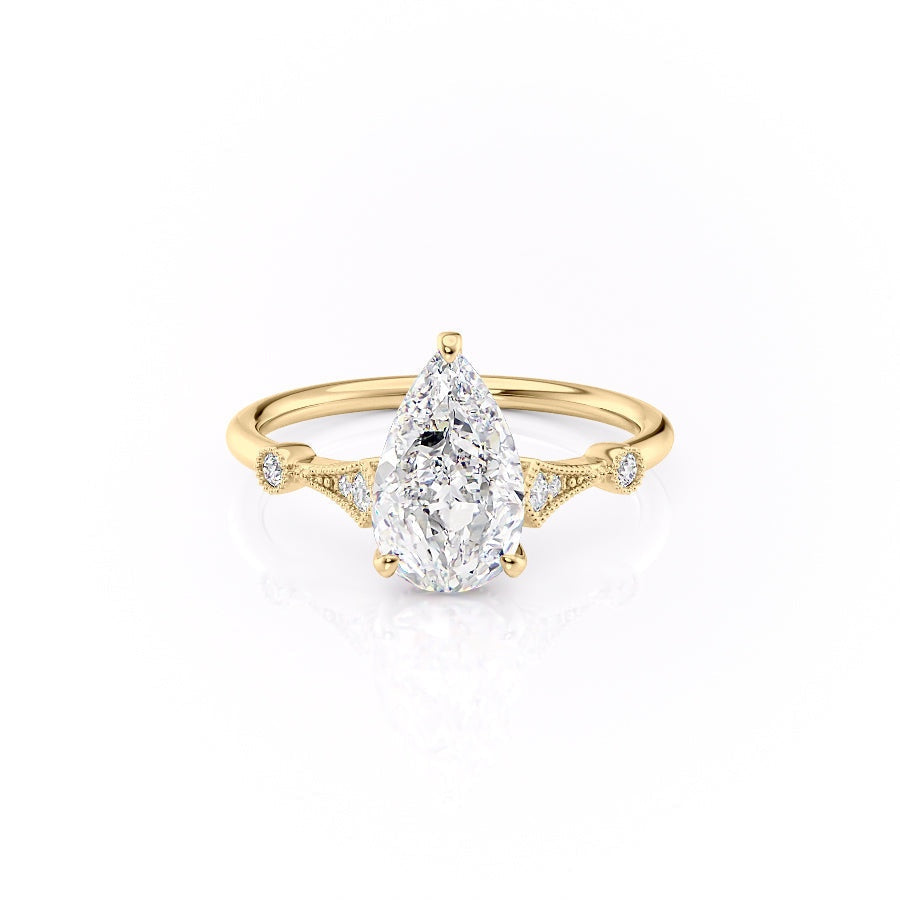Pear Cut Lab Diamond Vintage Design