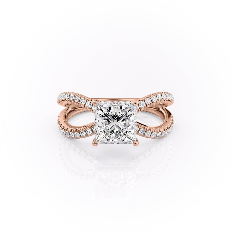 Princess Cut Lab Diamond Criss-Cross Design