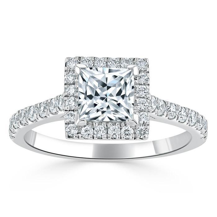 Princess Cut Lab Diamond Engagement Ring, Classic Halo
