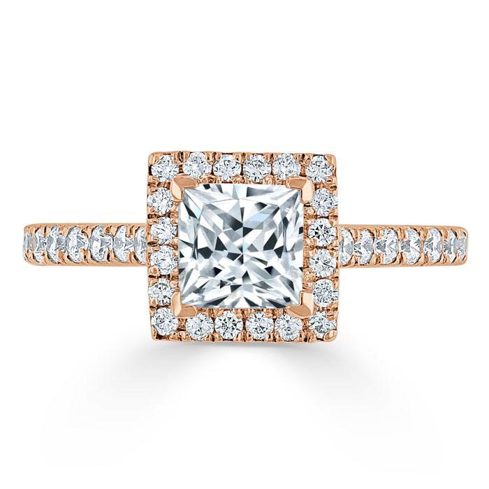 Princess Cut Lab Diamond Engagement Ring, Classic Halo