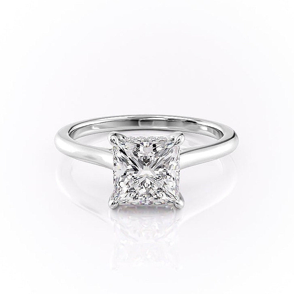 Princess Cut Lab Diamond Engagement Ring, Hidden Halo