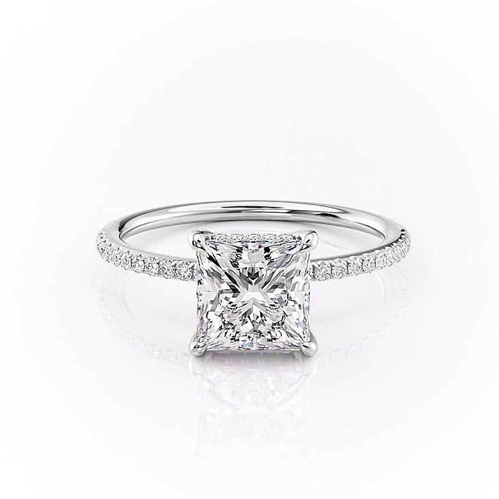 Princess Cut Lab Diamond Engagement Ring, Hidden Halo