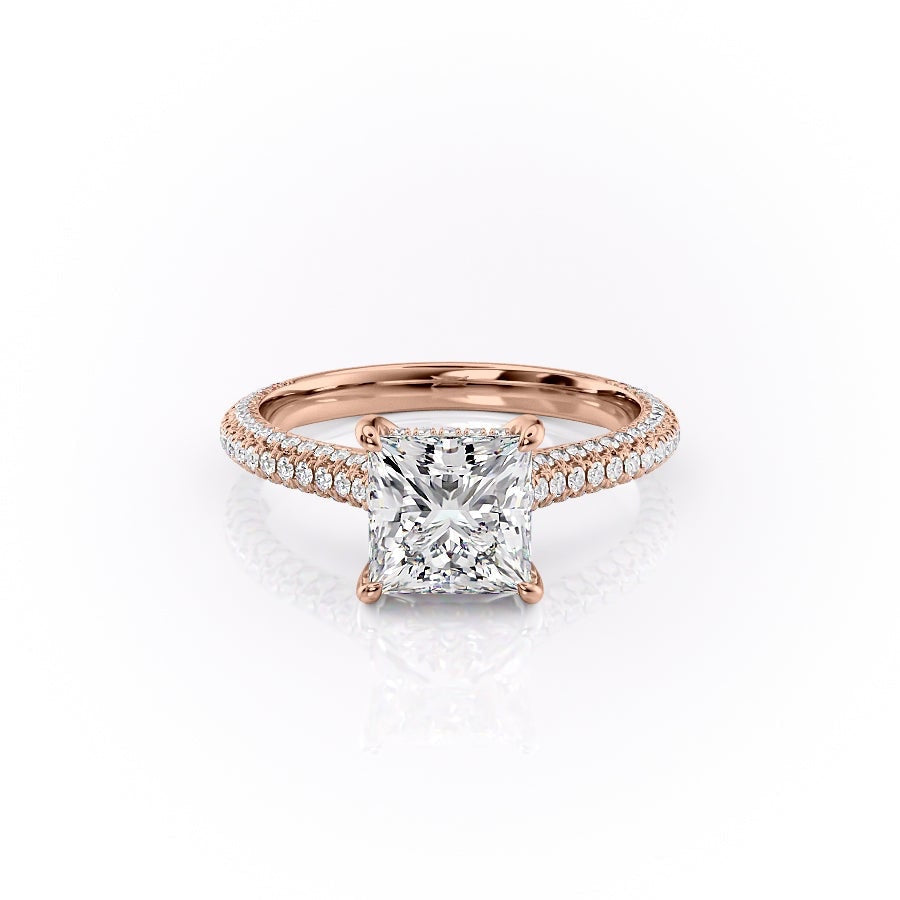 Princess Cut Lab Diamond Engagement Ring, Pave Set Shoulders