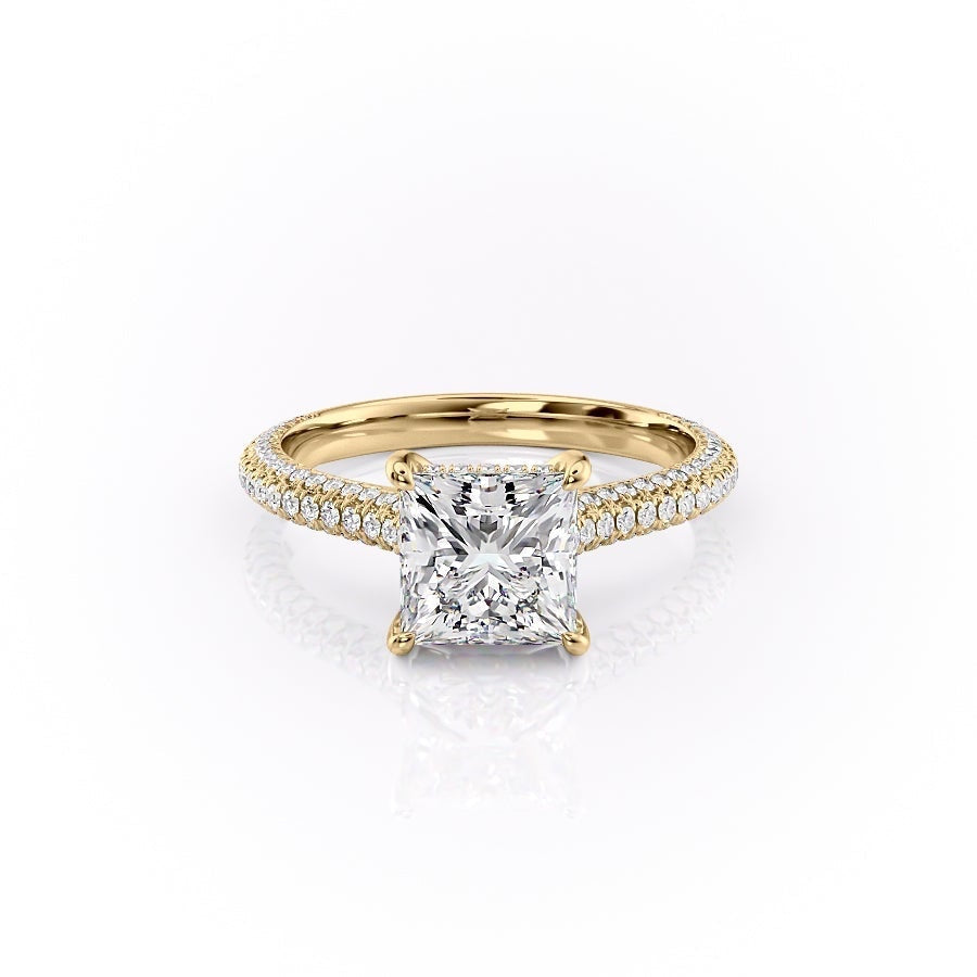 Princess Cut Lab Diamond Engagement Ring, Pave Set Shoulders