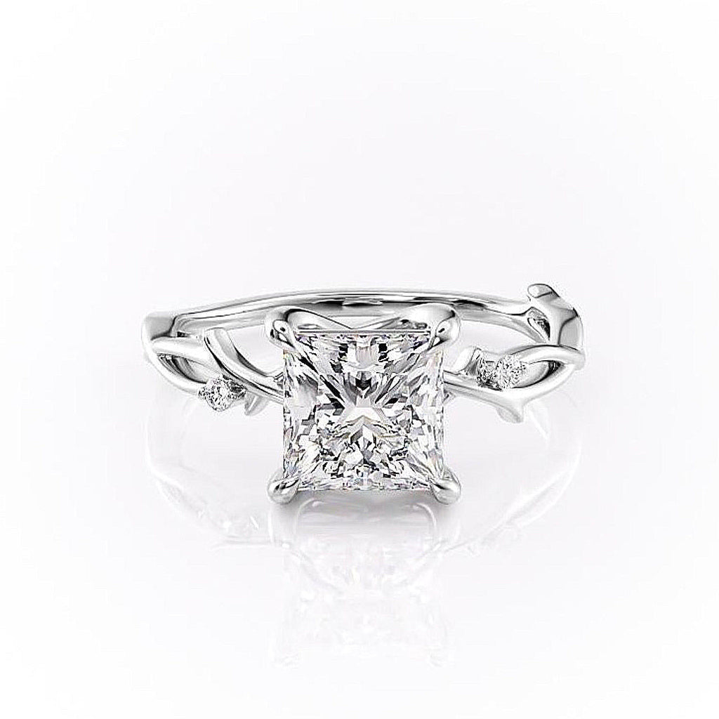 Princess Cut Lab Diamond Engagement Ring, Twig Design