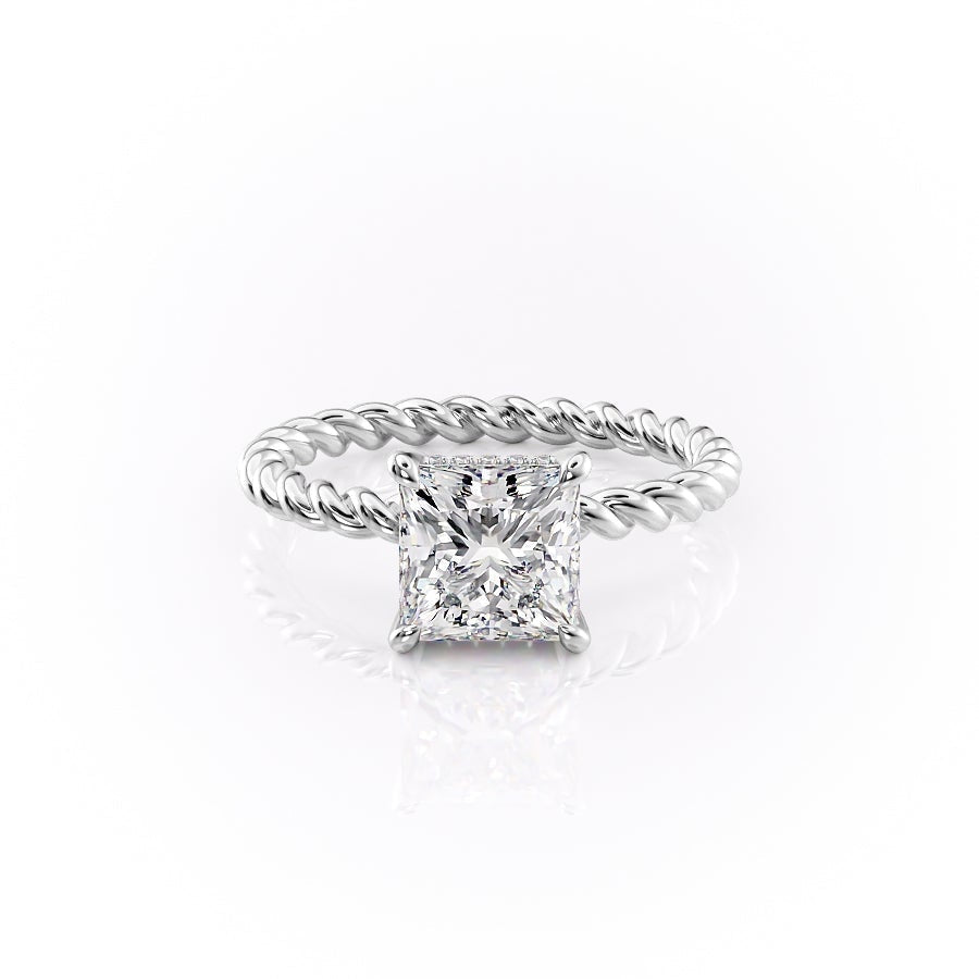 Princess Cut Lab Diamond Engagement Ring, Twisted Band With Hidden Halo