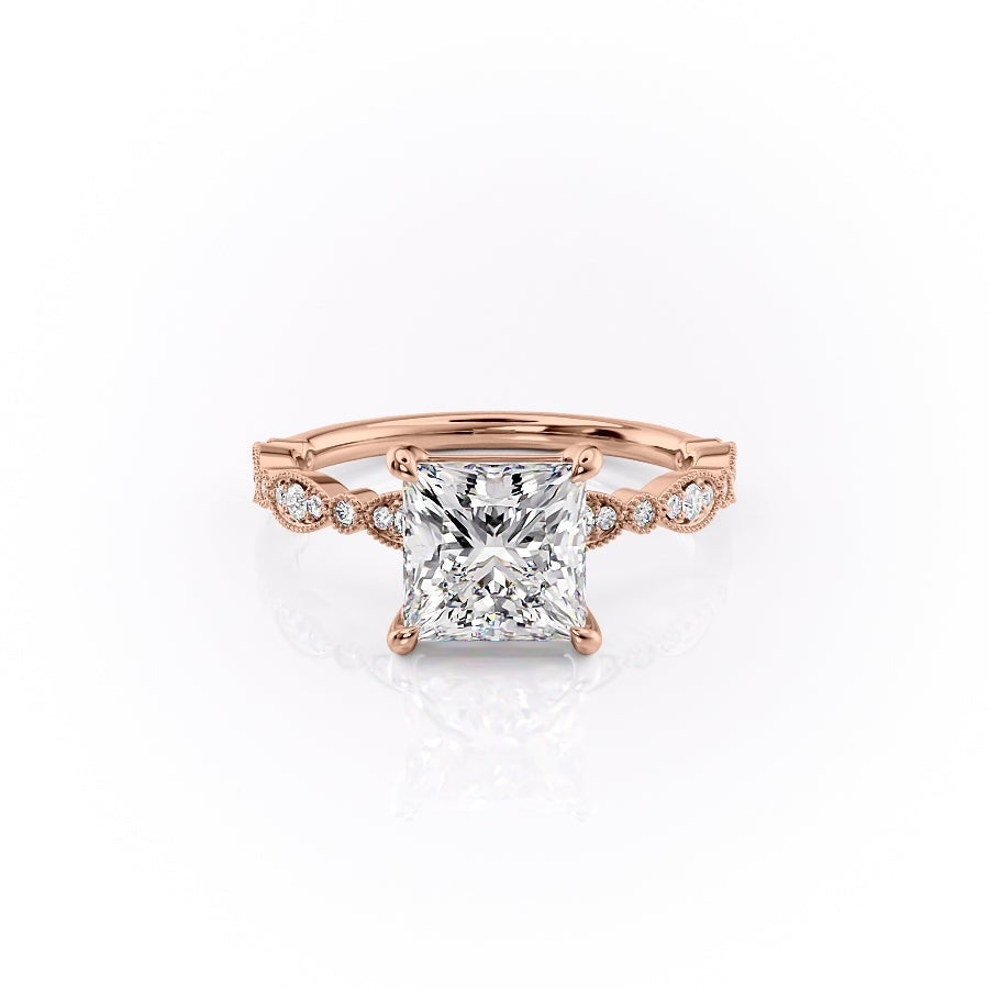 Princess Cut Lab Diamond Engagement Ring, Vintage Design