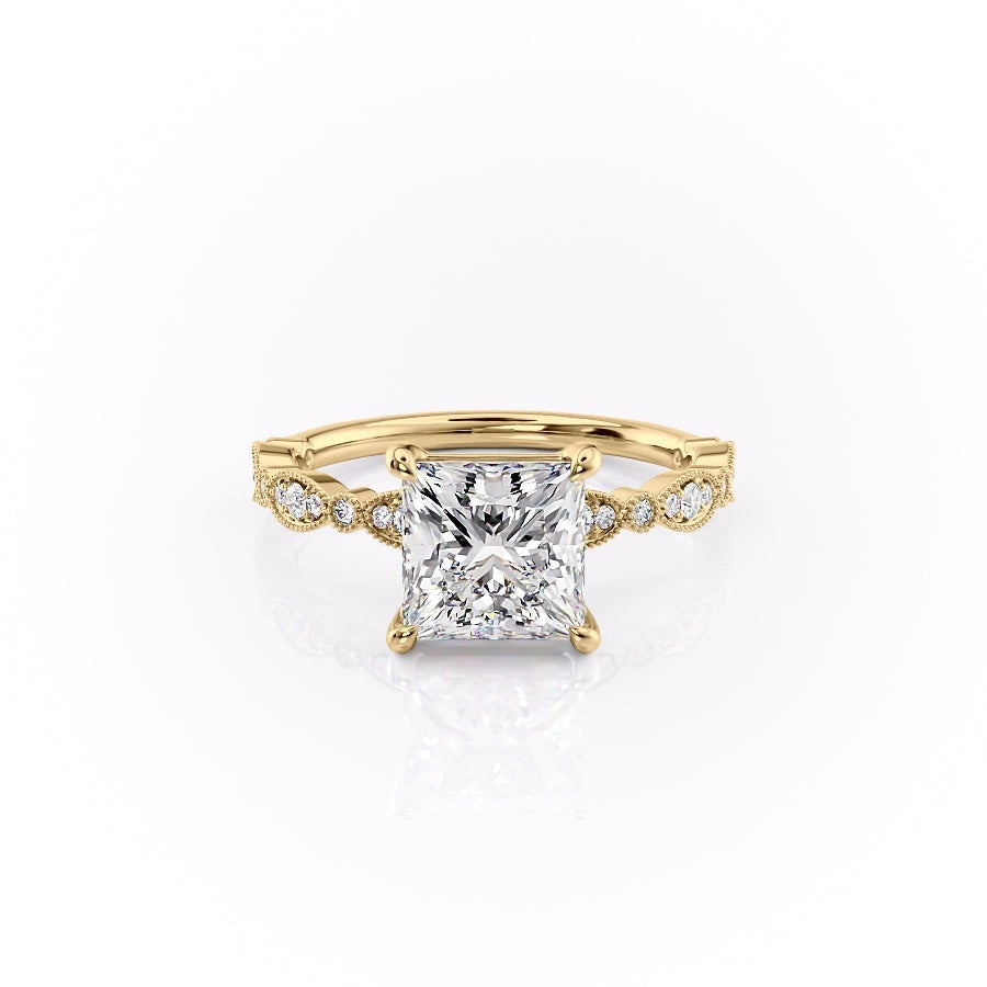 Princess Cut Lab Diamond Engagement Ring, Vintage Design