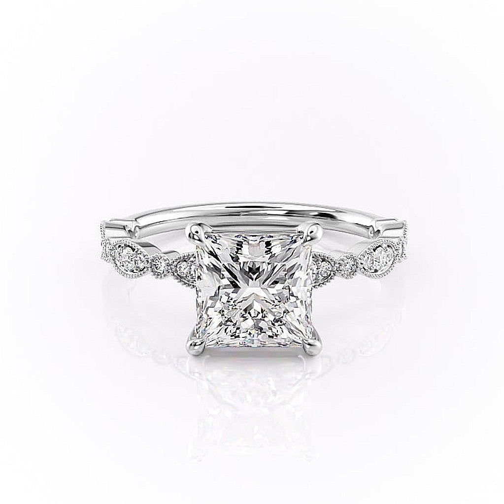 Princess Cut Lab Diamond Engagement Ring, Vintage Design