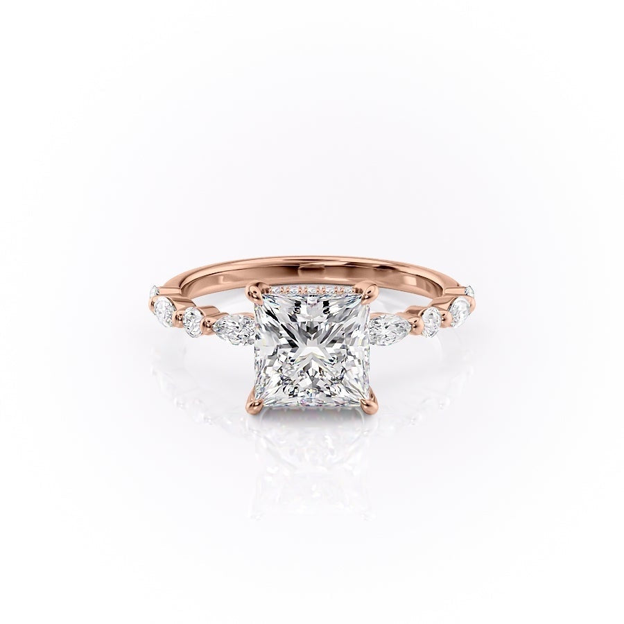 Princess Cut Lab Diamond Engagement Ring With Hidden Halo