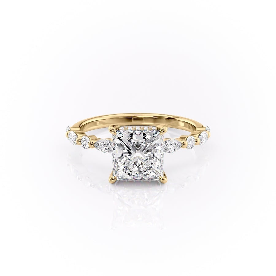 Princess Cut Lab Diamond Engagement Ring With Hidden Halo