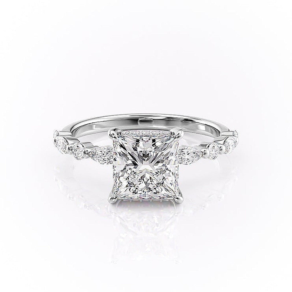 Princess Cut Lab Diamond Engagement Ring With Hidden Halo