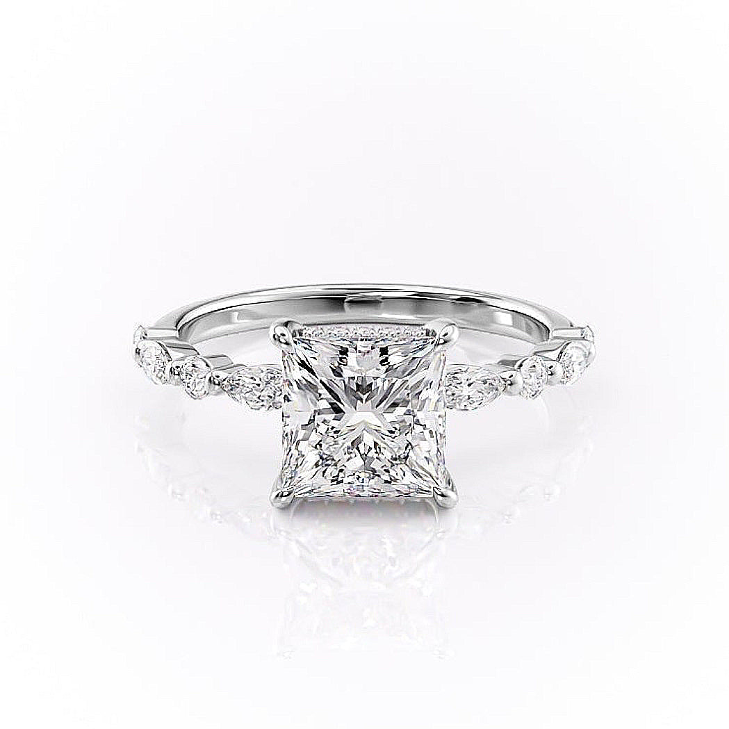 Princess Cut Lab Diamond Engagement Ring With Hidden Halo