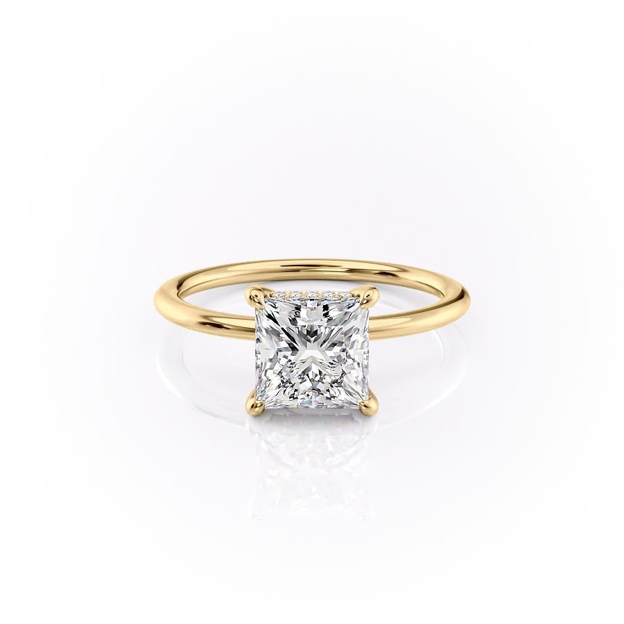 Princess Cut Lab Diamond, Plain Band & Hidden Halo