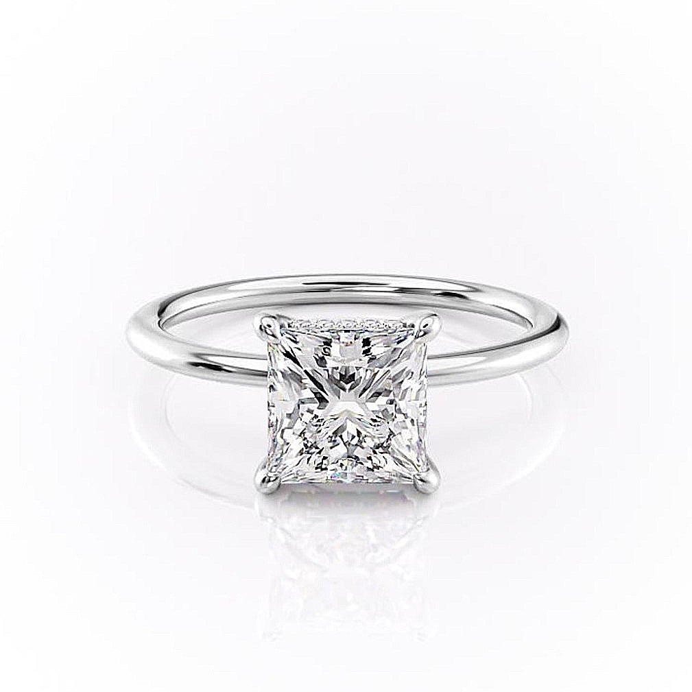 Princess Cut Lab Diamond, Plain Band & Hidden Halo