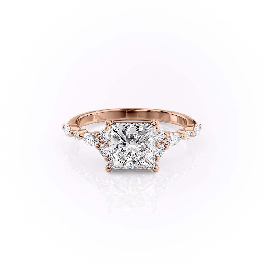 Princess Cut Lab Diamond Shoulder Set Ring Vintage Design