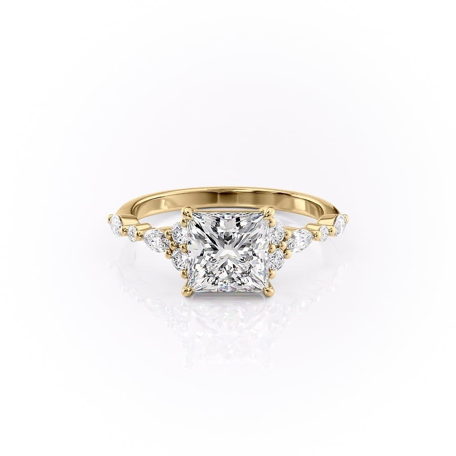 Princess Cut Lab Diamond Shoulder Set Ring Vintage Design