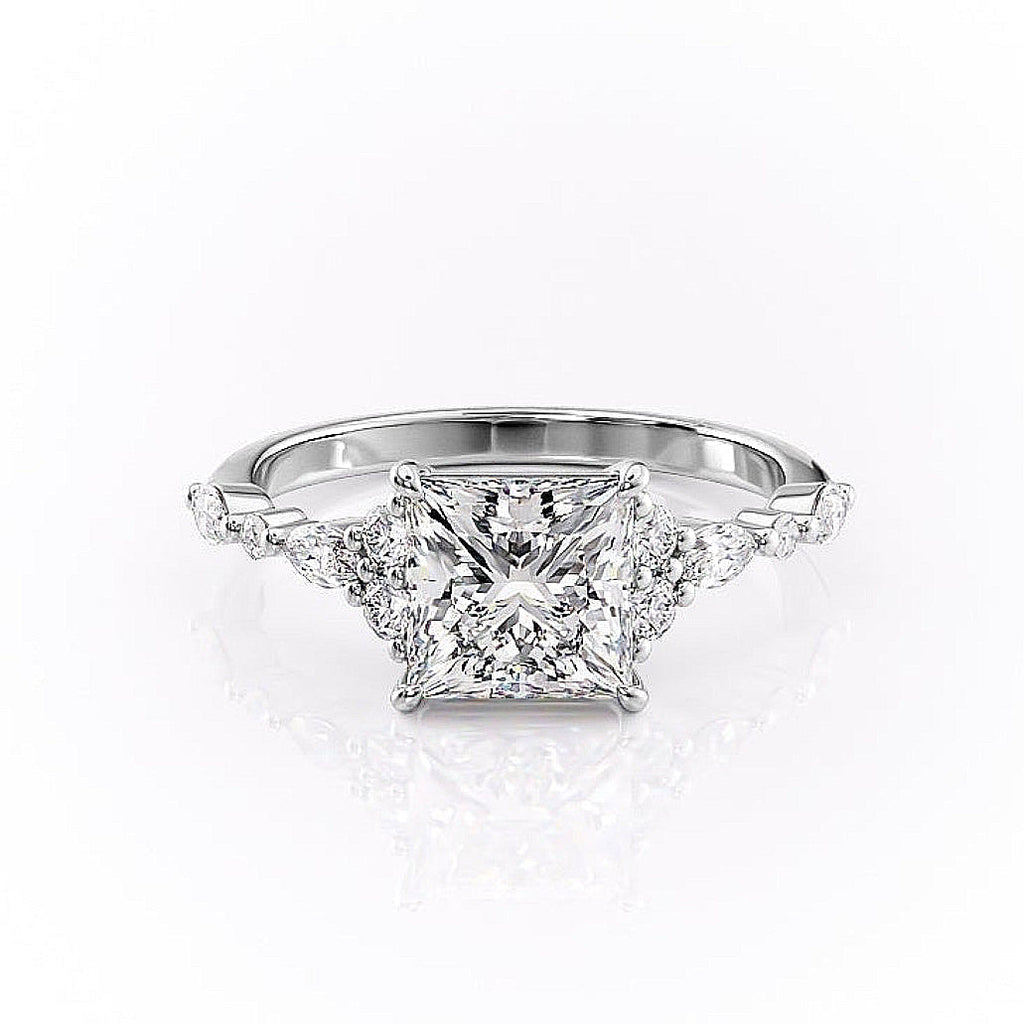 Princess Cut Lab Diamond Shoulder Set Ring Vintage Design