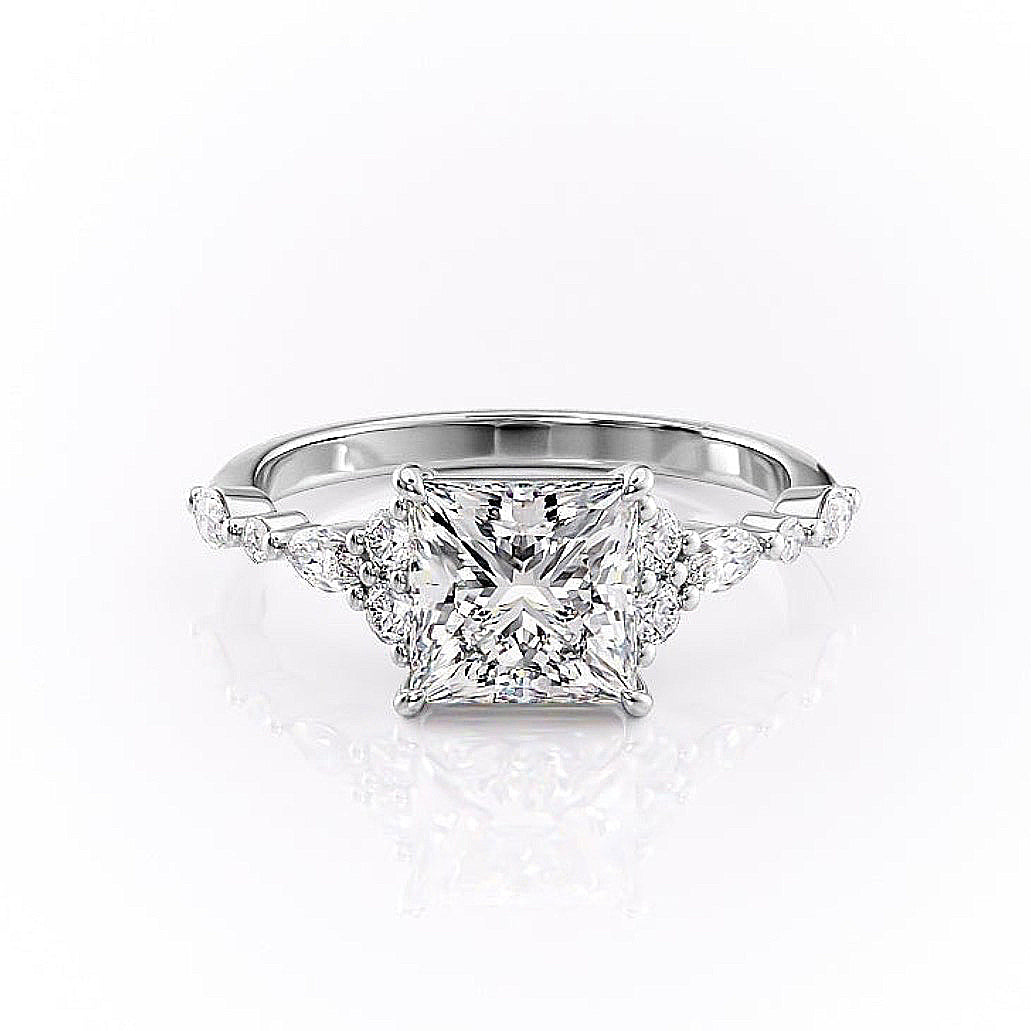 Princess Cut Lab Diamond Shoulder Set Ring Vintage Design