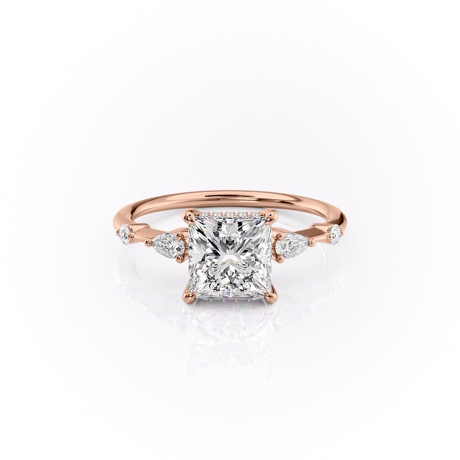 Princess Cut Lab Diamond Shoulder Set Ring With Hidden Halo